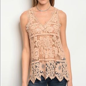 Forever Lily | Sheer Taupe Lace Keyhole Tank